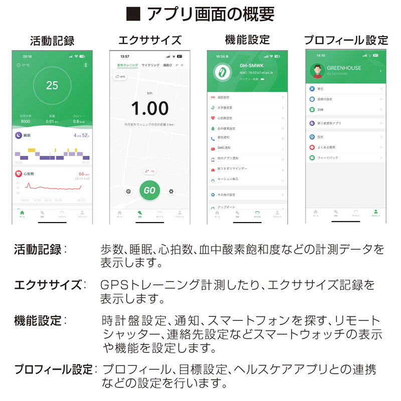 スマートウォッチ GH-SMWK-BK ブラック