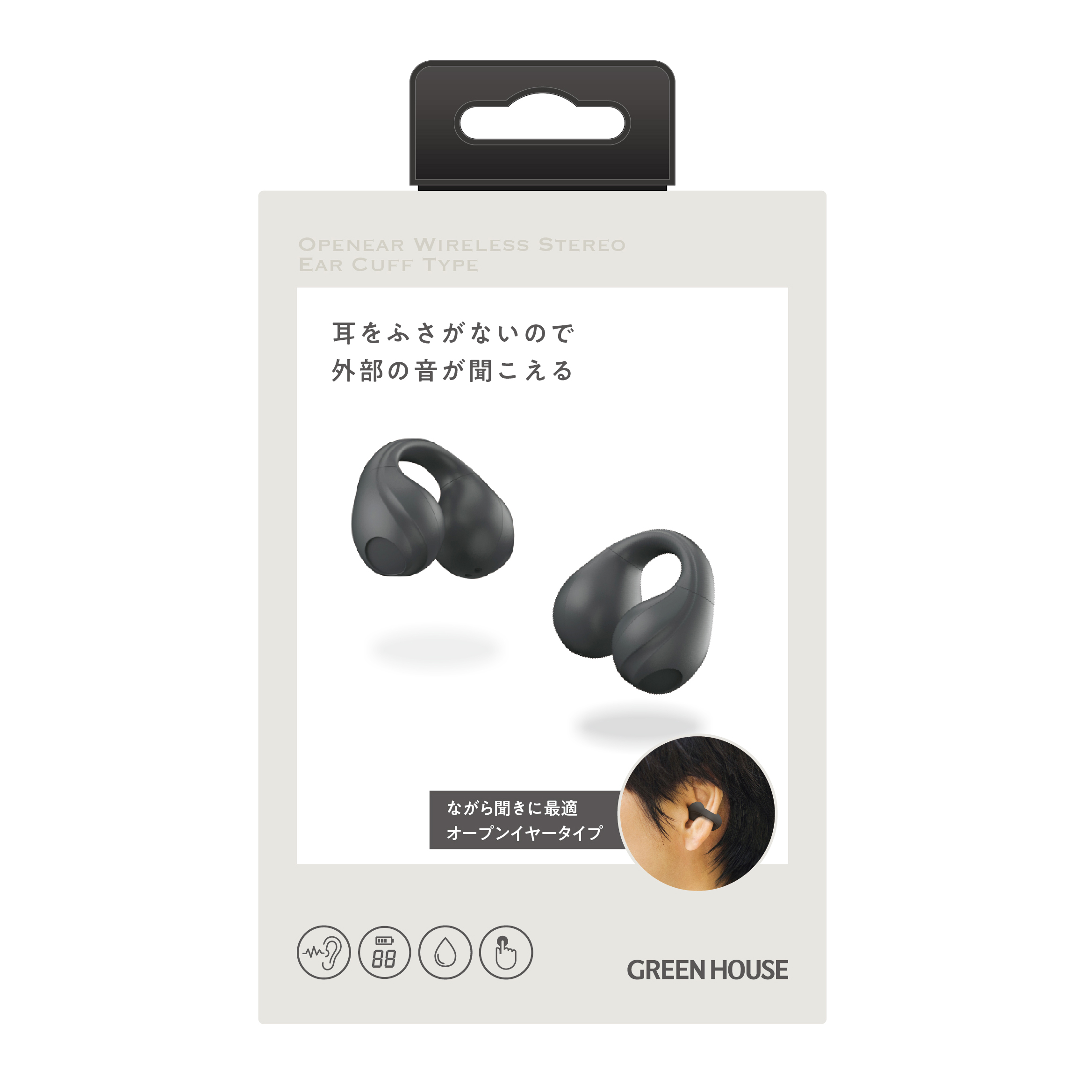 【100周年限定品】オープンイヤー型ワイヤレスイヤホン SBC AAC　GH-OWSCMR-BK