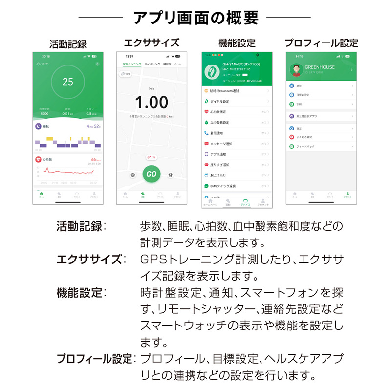 スマートウォッチ 丸型モデル GH-SMWC-BK ブラック