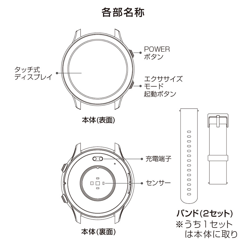 スマートウォッチ 丸型モデル GH-SMWC-BK ブラック