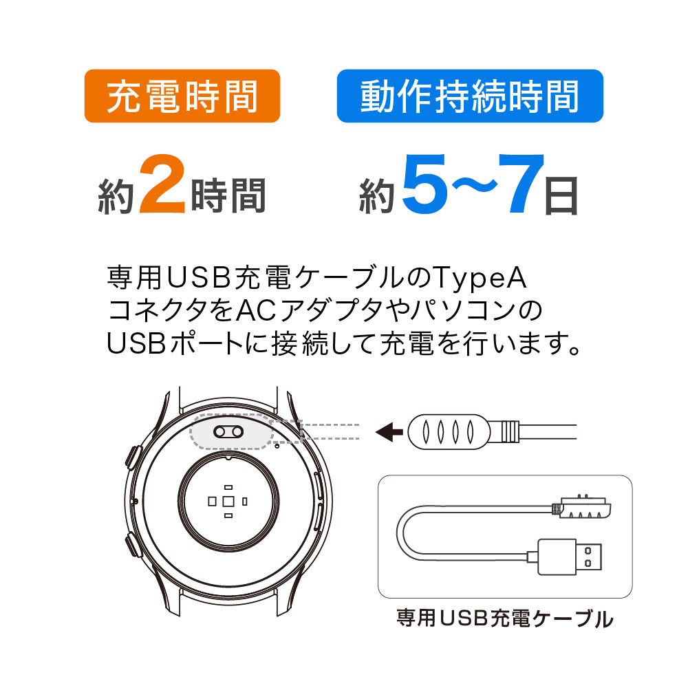 スマートウォッチ 丸型モデル GH-SMWC-WH ホワイト