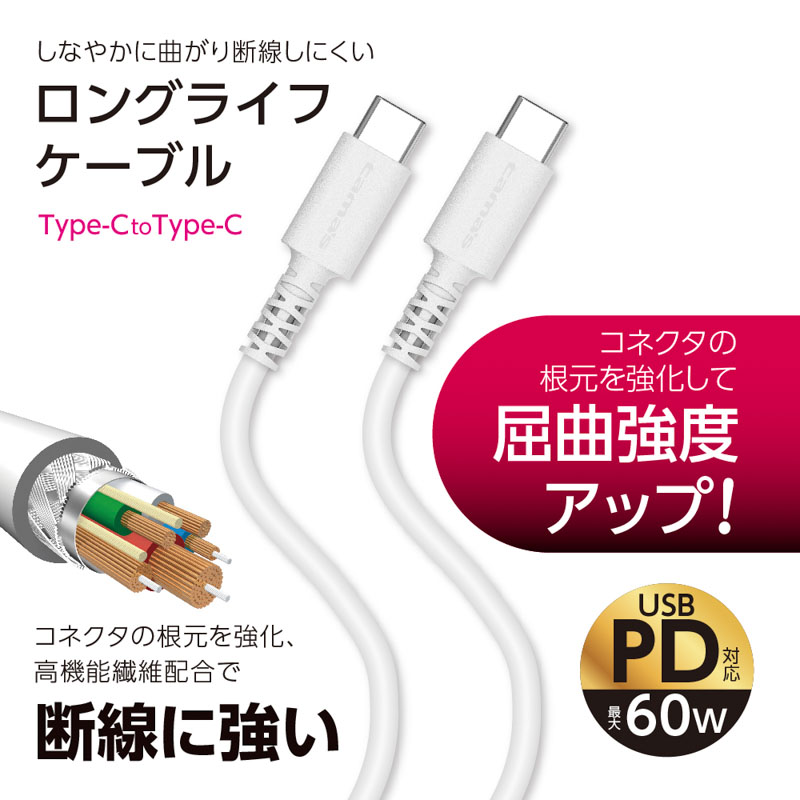USB2.0 Type-C|Type-Cケーブル 2.0m ホワイト