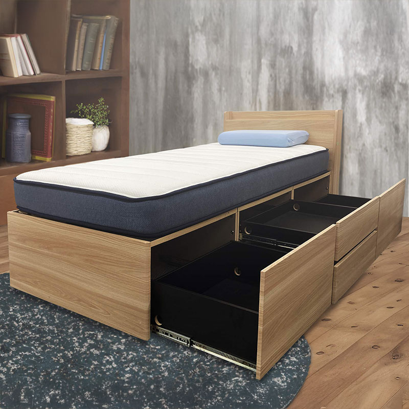 【店舗受け取り限定】チェスト ベッド シングル 約 幅98.2×奥行207.1×高85.2cm LUー1317CBX