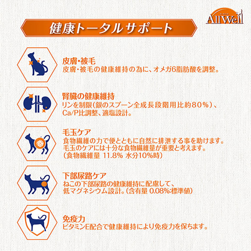 オールウェル 10種の自然素材と栄養 室内猫用 サーモンツナ味 吐き戻し軽減 2.0kg
