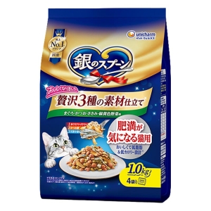 銀のスプーン 贅沢3種の素材仕立て肥満が気になる猫用まぐろ・かつお・ささみ・野菜味 1.0kg