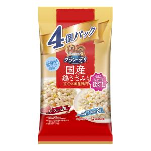 グラン・デリ国産鶏ささみパウチほぐし成犬用4個パックビーフ×なんこつ80g×4個