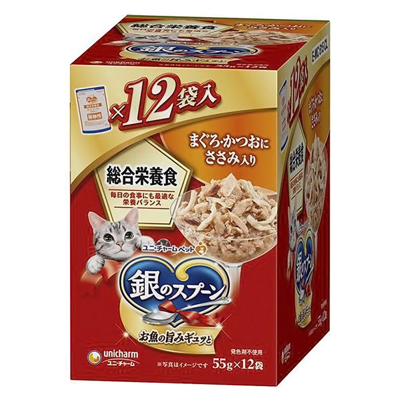 銀のスプーン パウチ総合栄養食 まぐろ・かつおにささみ入り 55g×12袋入