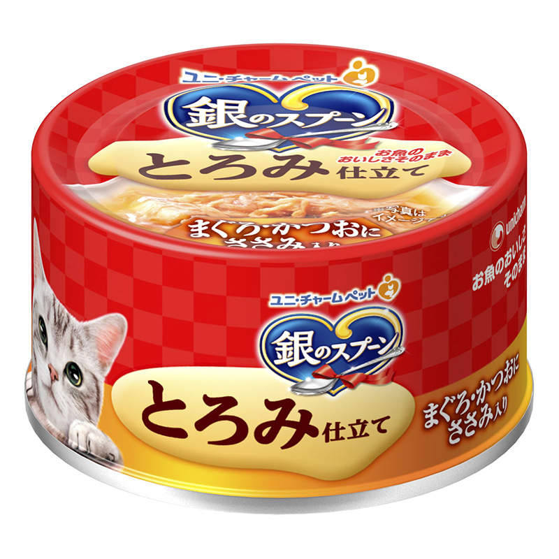 銀のスプーン缶 とろみ仕立てまぐろ・かつおにささみ入り70g