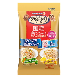 グラン・デリ 国産鶏ささみ入りパウチ ほぐし成犬用 使い切り 緑黄色野菜入り&チーズ入り 160g(20g×8)