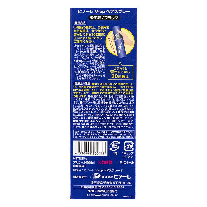 V-UP ヘアスプレー 染毛料 ブラック 220g