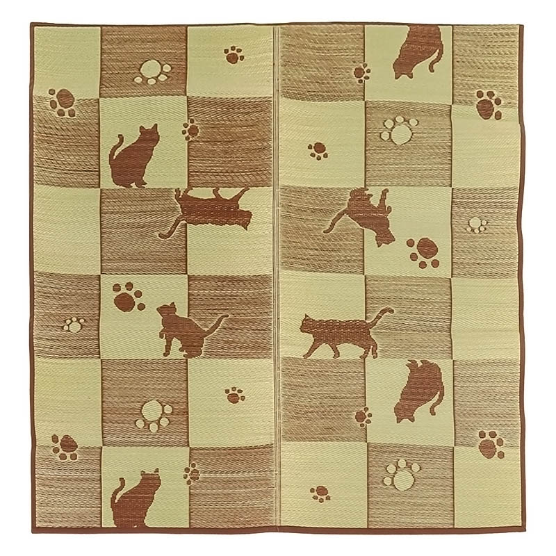 ふっくら い草ラグ キューブキャット ブラウン 約2帖(180×180cm)