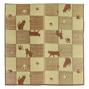 ふっくら い草ラグ キューブキャット ブラウン 約3帖(180×230cm)