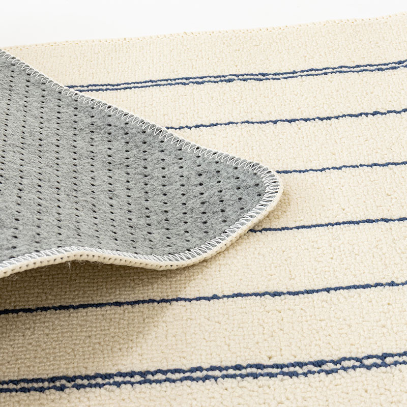 洗えるふんわり キッチンマット 45×180cm ライン ブルー