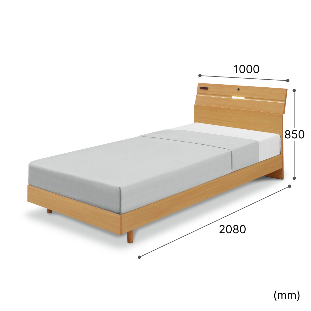 □ スマホ置き付き木製シングルベッド（マットレス別売り）幅100cm 