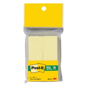 ポスト・イット ふせん 75×25mm 再生紙 イエロー 100枚×2パッド