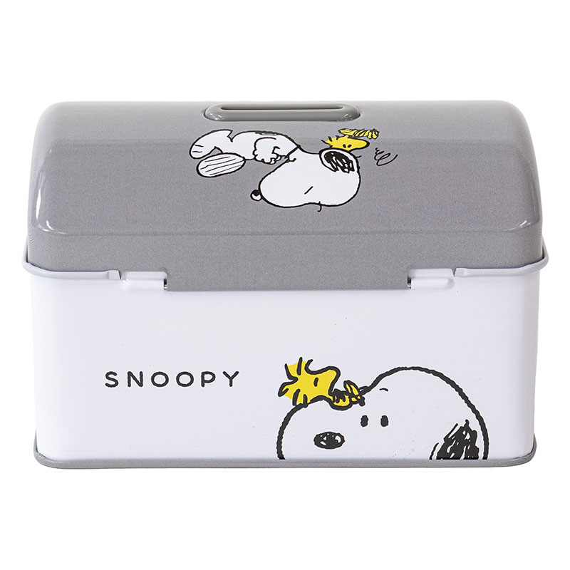 カギ付き缶バンク スヌーピー モノクロ