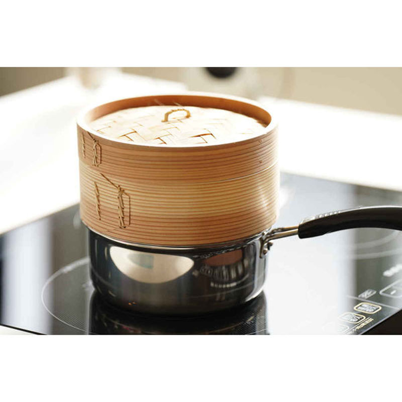 中華家 ステンレス製ガラス蓋付片手鍋 せいろ付 18cm