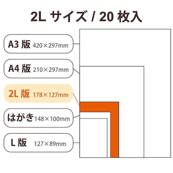 写真用光沢紙 ハイクオリティ 2L判 厚手 20枚入り