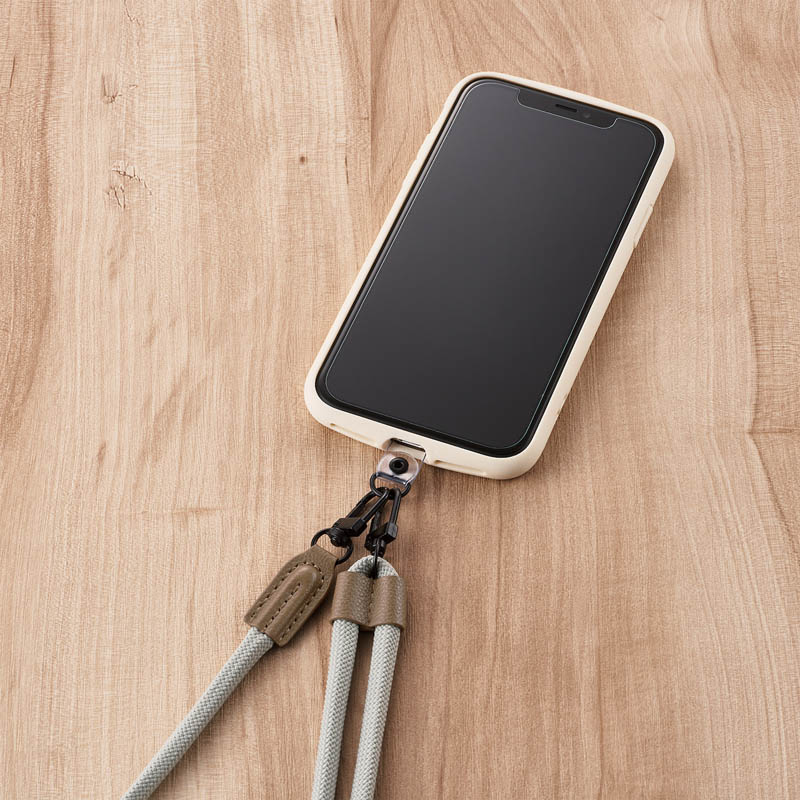 【お取り寄せ商品】スマホショルダーストラップ ストラップホールシート付属 (1口タイプ×1枚|2口タイプ×1枚) 丸紐タイプ 6mm ライトグレー