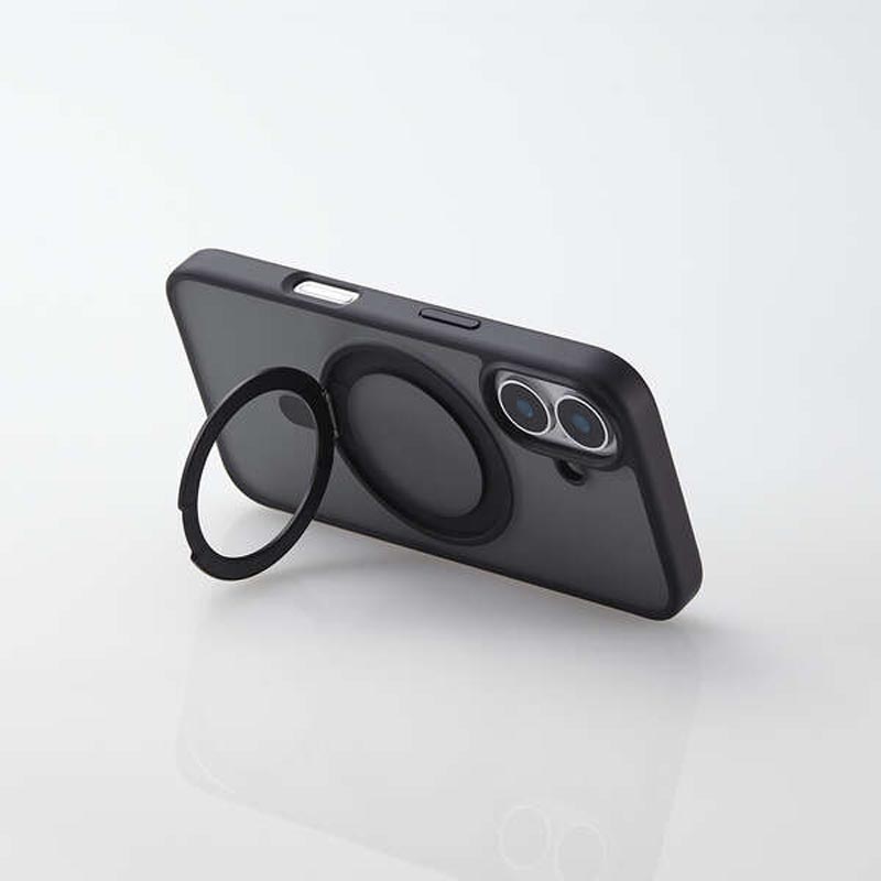 iPhone16 ハイブリッドケース MAGKEEP スタンド ブラック PM-A24AMAGSTBK