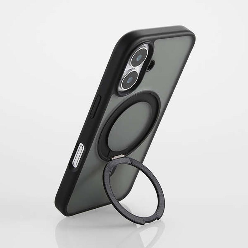 iPhone16 ハイブリッドケース MAGKEEP スタンド ブラック PM-A24AMAGSTBK