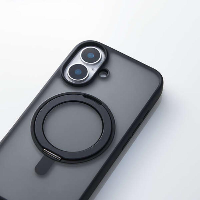 iPhone16 ハイブリッドケース MAGKEEP スタンド ブラック PM-A24AMAGSTBK