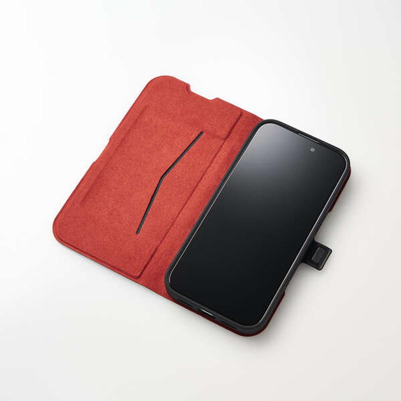 iPhone16 ソフトレザーケース 薄型 磁石付 ブラック PM-A24APLFUBK