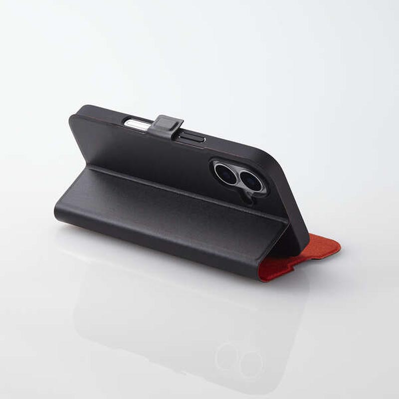 iPhone16 ソフトレザーケース 薄型 磁石付 ブラック PM-A24APLFUBK