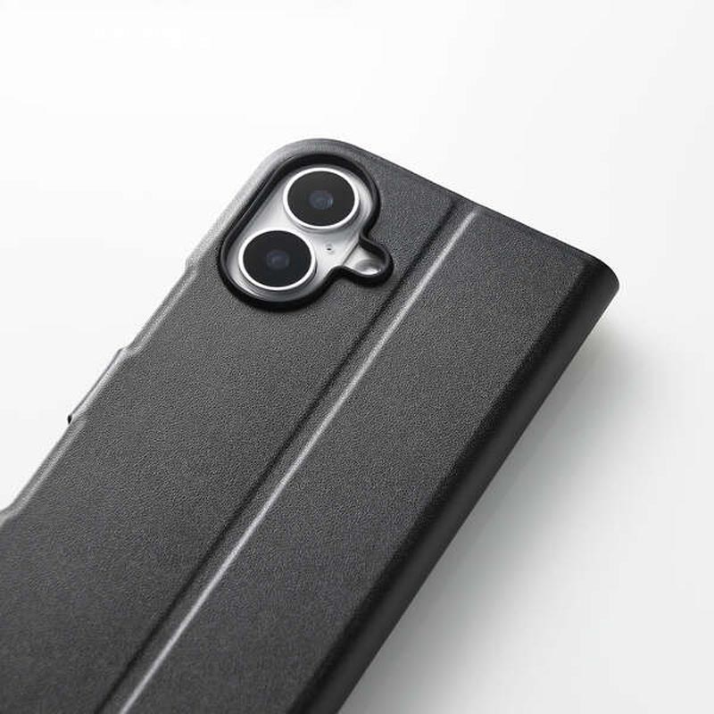 iPhone16 ソフトレザーケース 薄型 磁石付 ブラック PM-A24APLFUBK