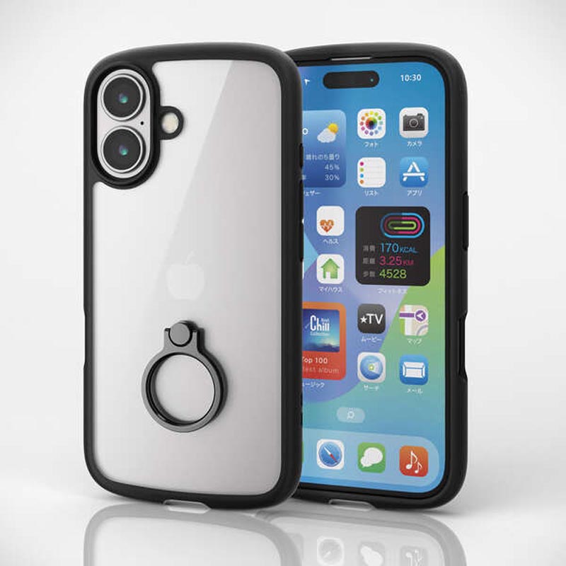 iPhone16 TOUGH SLIM LITE ハイブリッドケース フレームカラー リング付 ブラック PM-A24ATSLFCRBK