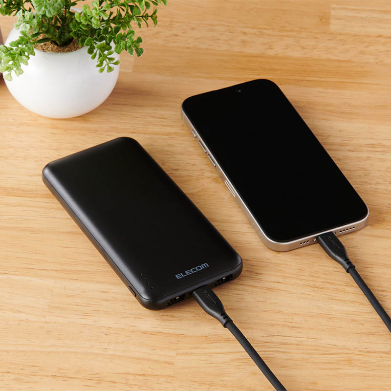 モバイルバッテリー リチウムイオン電池 10000mAh USB-C×1 USB-A×2 microB×1 ブラック