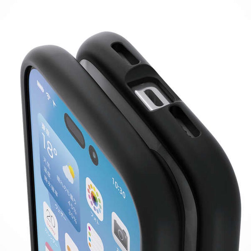 iPhone17 TOUGH SLIM LITE ケース フレームカラー メタルステッカー付 ブラック PM-A25ATSLFCBK