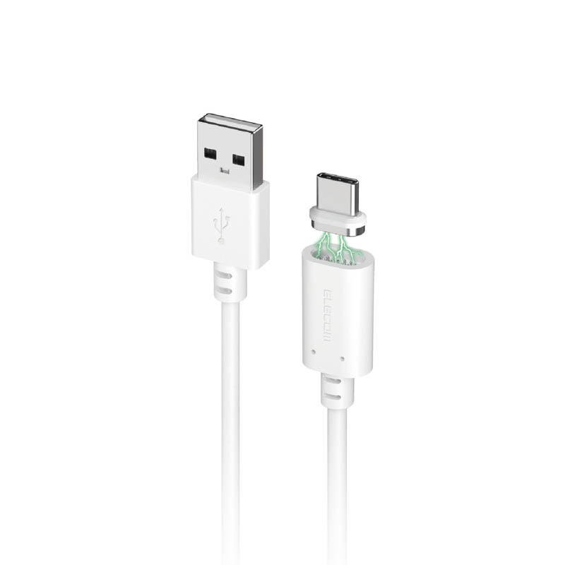 USB-A to USB Type-Cケーブル 着脱式 マグネット 最大15W ブレーカー搭載 1.0m ホワイト
