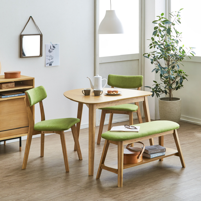 【関家具】■ダイニング4点セット 幅90cm三角テーブル(オーク)×1、チェア×2、ベンチ×1