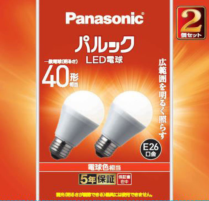 LED電球一般電球40W形相当電球色タイプ2個パック LDA4LGK42T Panasonic