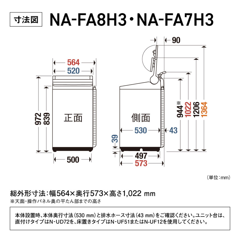 7kg 縦型全自動洗濯機(NA-FA7H3-C) ナチュラルベージュ
