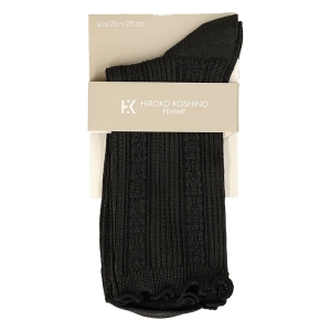 レディース HIROKO KOSHINO FEMME アカンサス クルー丈ソックス 黒 23-25cm