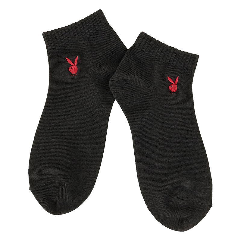 レディース PLAYBOY ロゴ刺繍スニーカー丈ソックス 黒 3足組 23-25cm