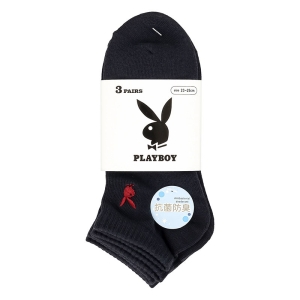レディース PLAYBOY ロゴ刺繍スニーカー丈ソックス ネイビー 3足組 23-25cm