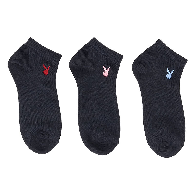 レディース PLAYBOY ロゴ刺繍スニーカー丈ソックス ネイビー 3足組 23-25cm