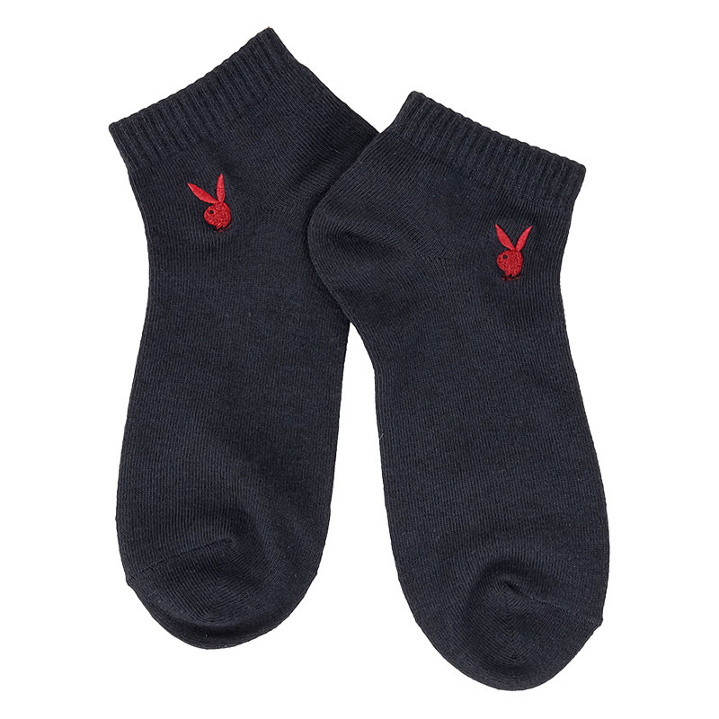 レディース PLAYBOY ロゴ刺繍スニーカー丈ソックス ネイビー 3足組 23-25cm