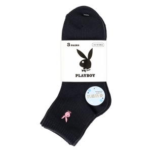 レディース PLAYBOY ロゴ刺繍ショート丈ソックス ネイビー 3足組 23-25cm