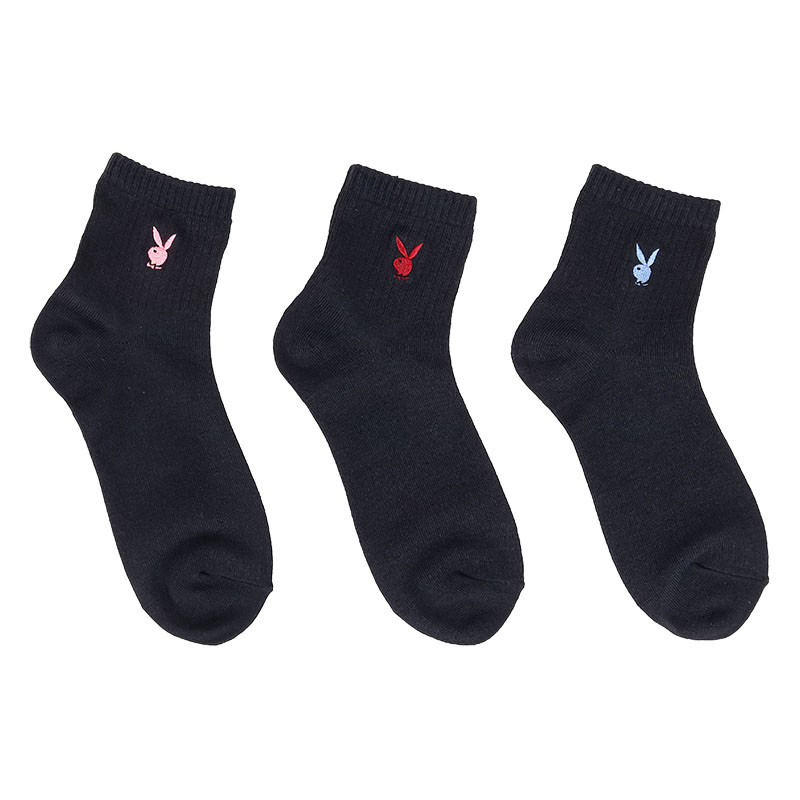 レディース PLAYBOY ロゴ刺繍ショート丈ソックス ネイビー 3足組 23-25cm