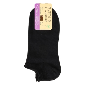 レディース Cotton 無地 スニーカー丈ソックス 黒 23-25cm