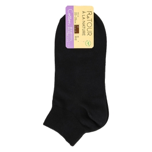 レディース Cotton 無地 ショート丈ソックス 黒 23-25cm
