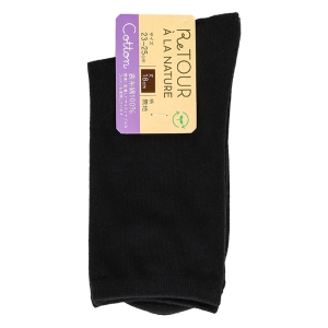レディース Cotton 無地 18cm丈ソックス 黒 23-25cm