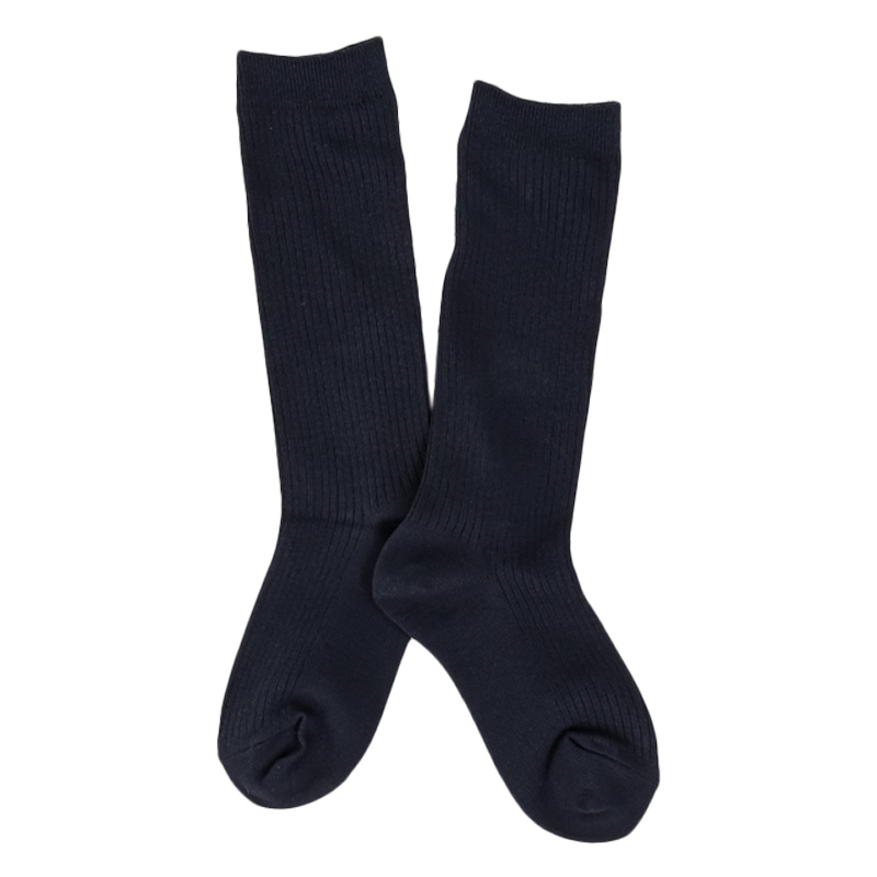 キッズ 学校へ行こう 無地 ハイソックス 2足組 紺 16-18cm
