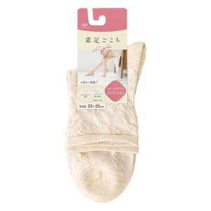 素肌ごこち レディース クルーソックス 花柄フロート ベージュ 23-25cm