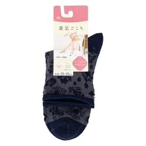 素肌ごこち レディース クルーソックス 花柄フロート ネイビー 23-25cm