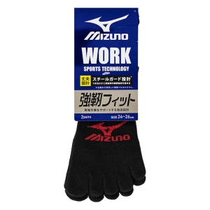 メンズ ミズノ WORK 強靭フィット 12cm丈 5本指 ブラック系 24-26cm 2足組